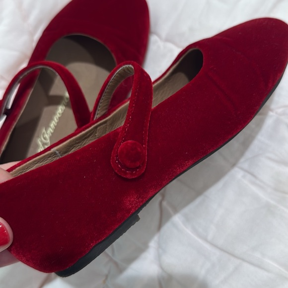Red Velvet Mary Jane Flats - Picture 2 of 3